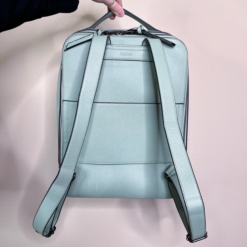Calpak | Kaya 15in Aqua Pastel Mint Green Blue Faux Leather Laptop Backpack Bag - Picture 10 of 10